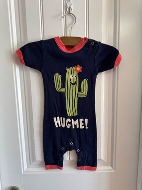 Lazy One Navy One-Piece Bodysuit with Green Cactus & Coral Trim